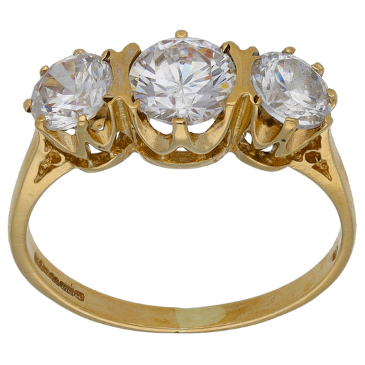 9ct Gold Cubic Zirconia Trilogy Ring Size N