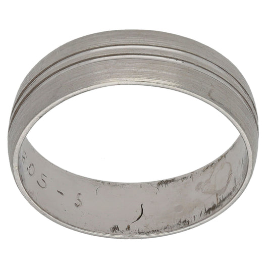9ct White Gold Patterned Wedding Ring Size M
