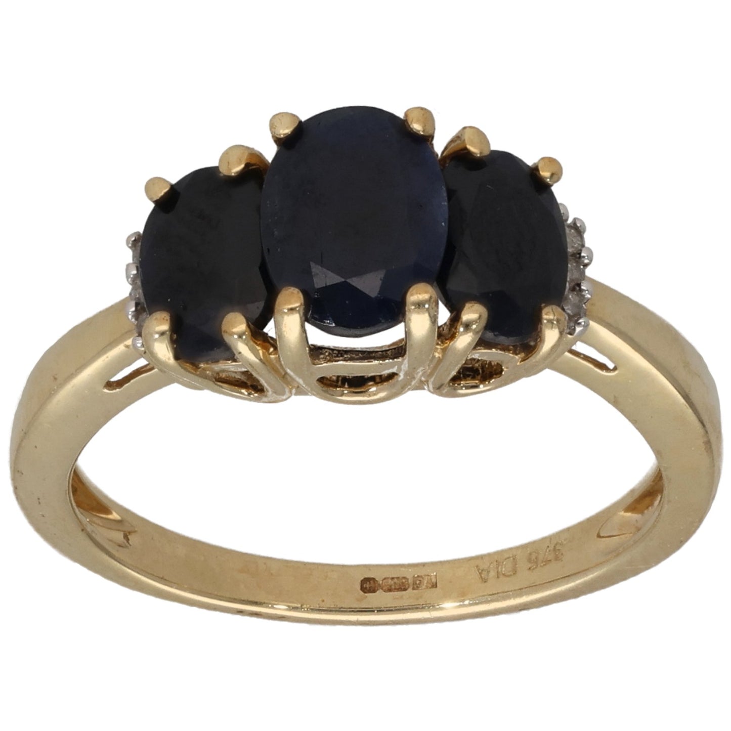 9ct Gold Sapphire & 0.03ct Diamond Dress/Cocktail Ring Size M