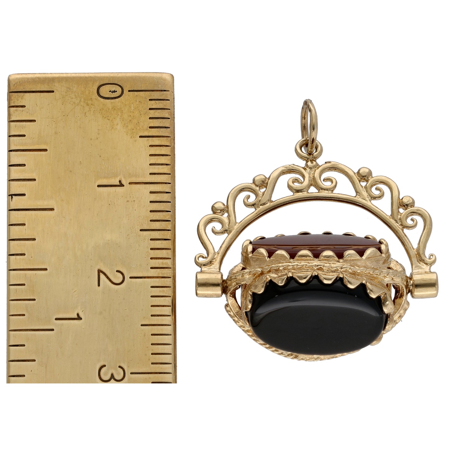9ct Gold Bloodstone, Carnelian & Onyx Fob Pendant