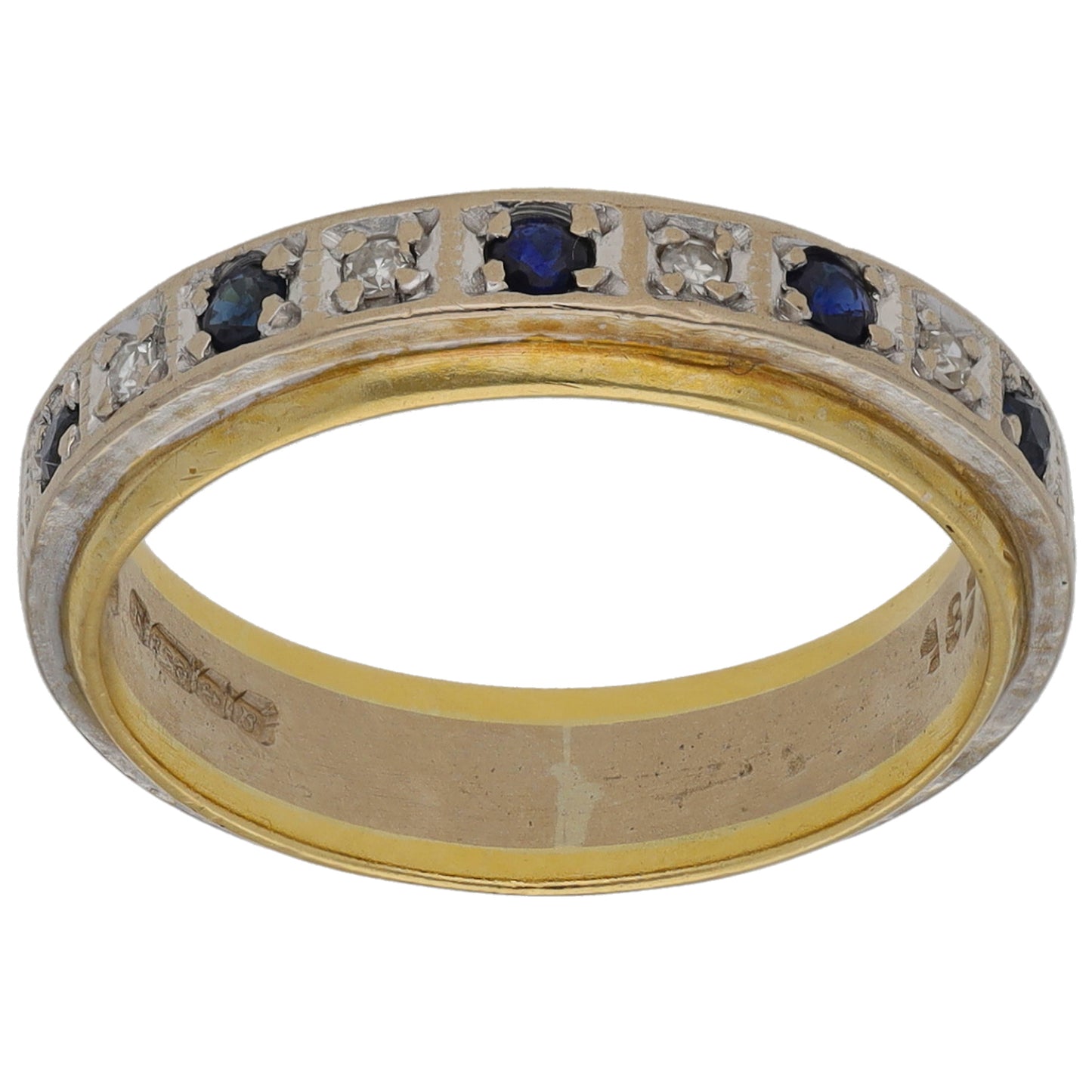 18ct Bicolour Gold 0.04ct Diamond & Sapphire Half Eternity Ring Size L