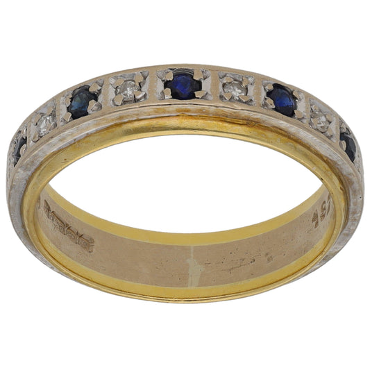18ct Bicolour Gold 0.04ct Diamond & Sapphire Half Eternity Ring Size L