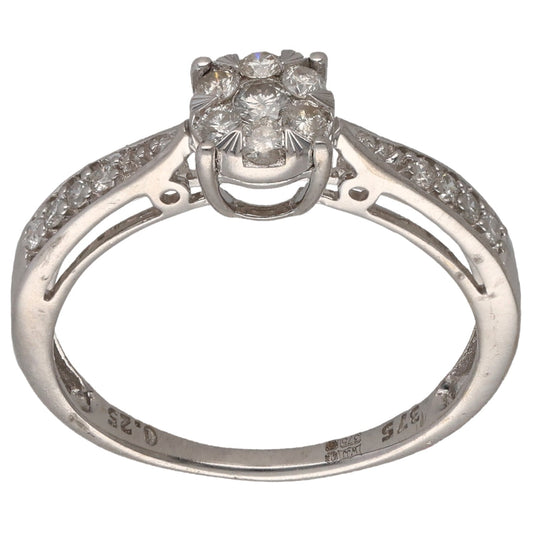 9ct White Gold 0.25ct Diamond Cluster Ring Size M