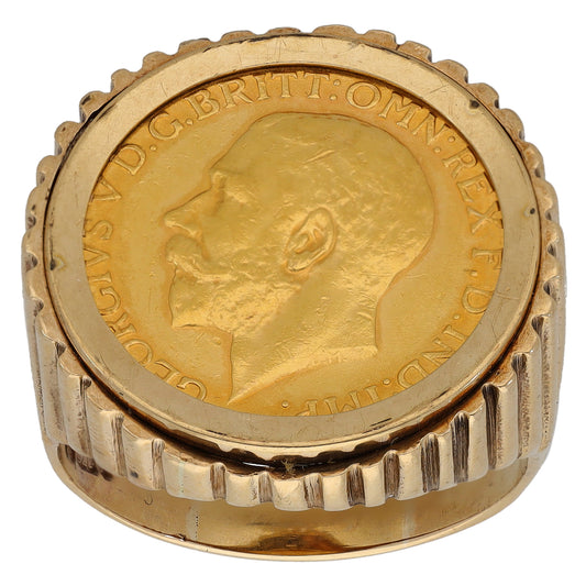 9ct Gold Full Sovereign Coin Ring Size Z+1