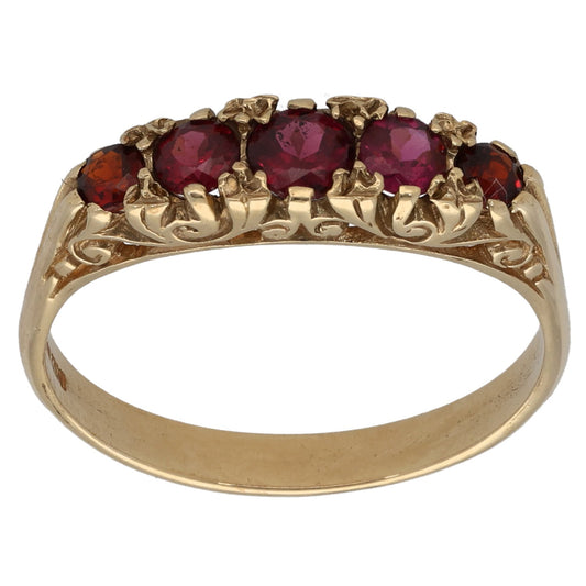 9ct Gold Garnet Half Eternity Ring Size Q