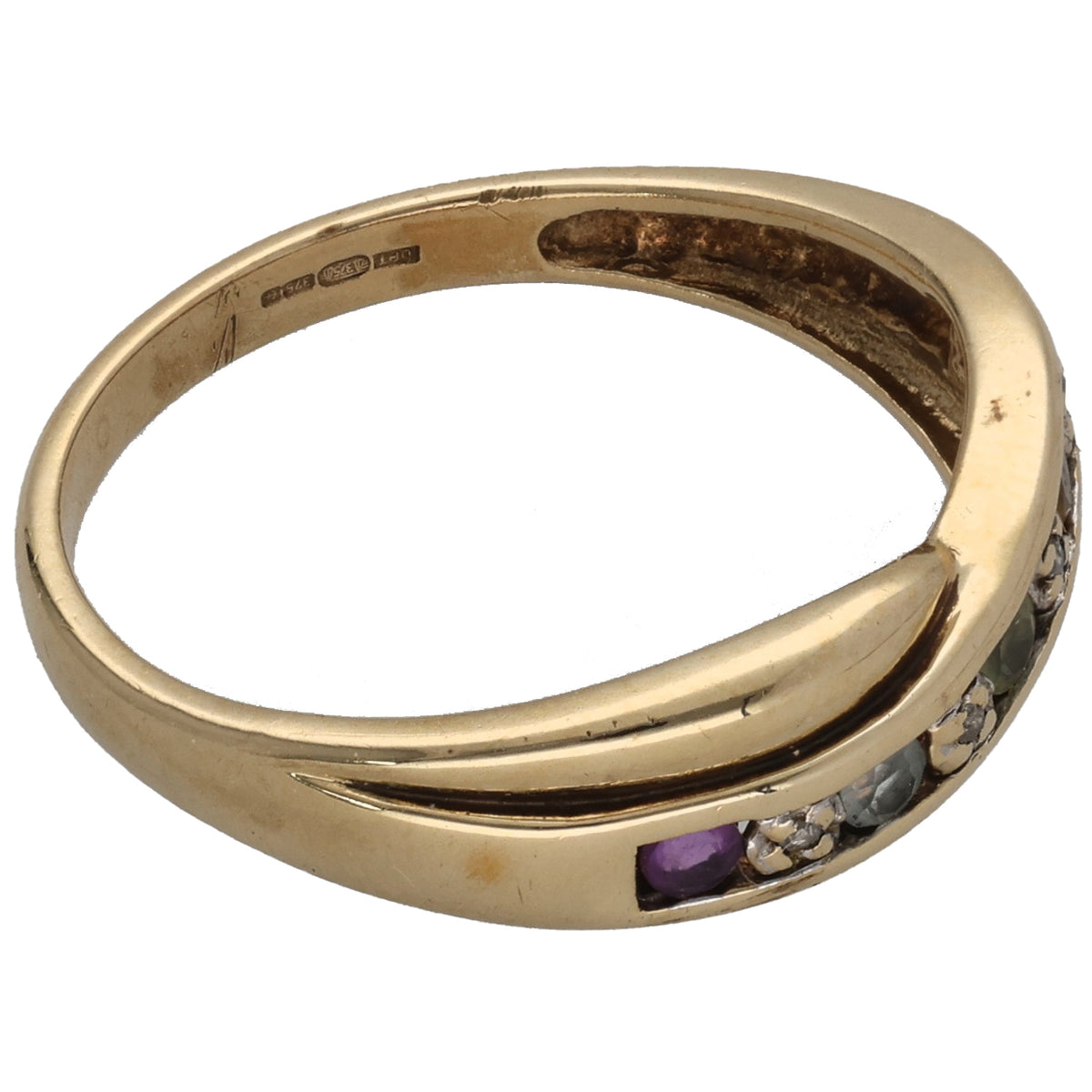 9ct Gold Amethyst, Topaz, Peridot , Citrine, Garnet & 0.005ct Diamond Half Eternity Ring Size N