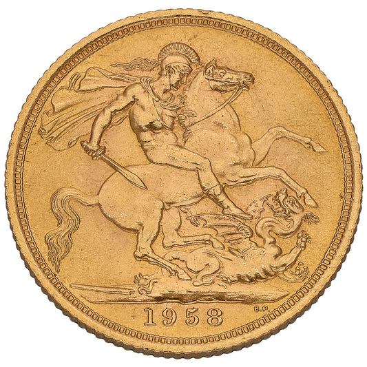 22ct Gold Queen Elizabeth II Full Sovereign Coin 1958