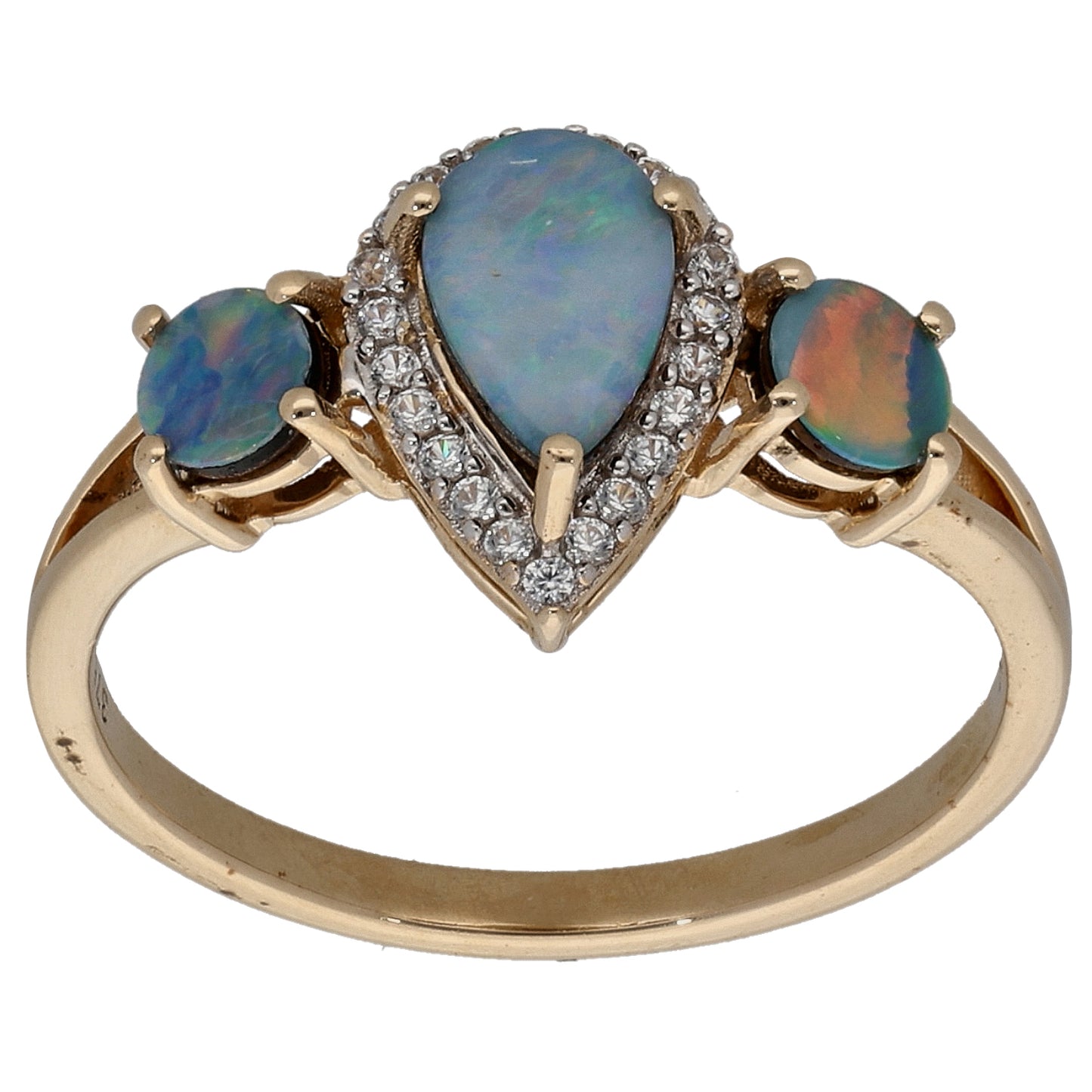 9ct Gold Opal Doublet & Cubic Zirconia Dress/Cocktail Ring Size P