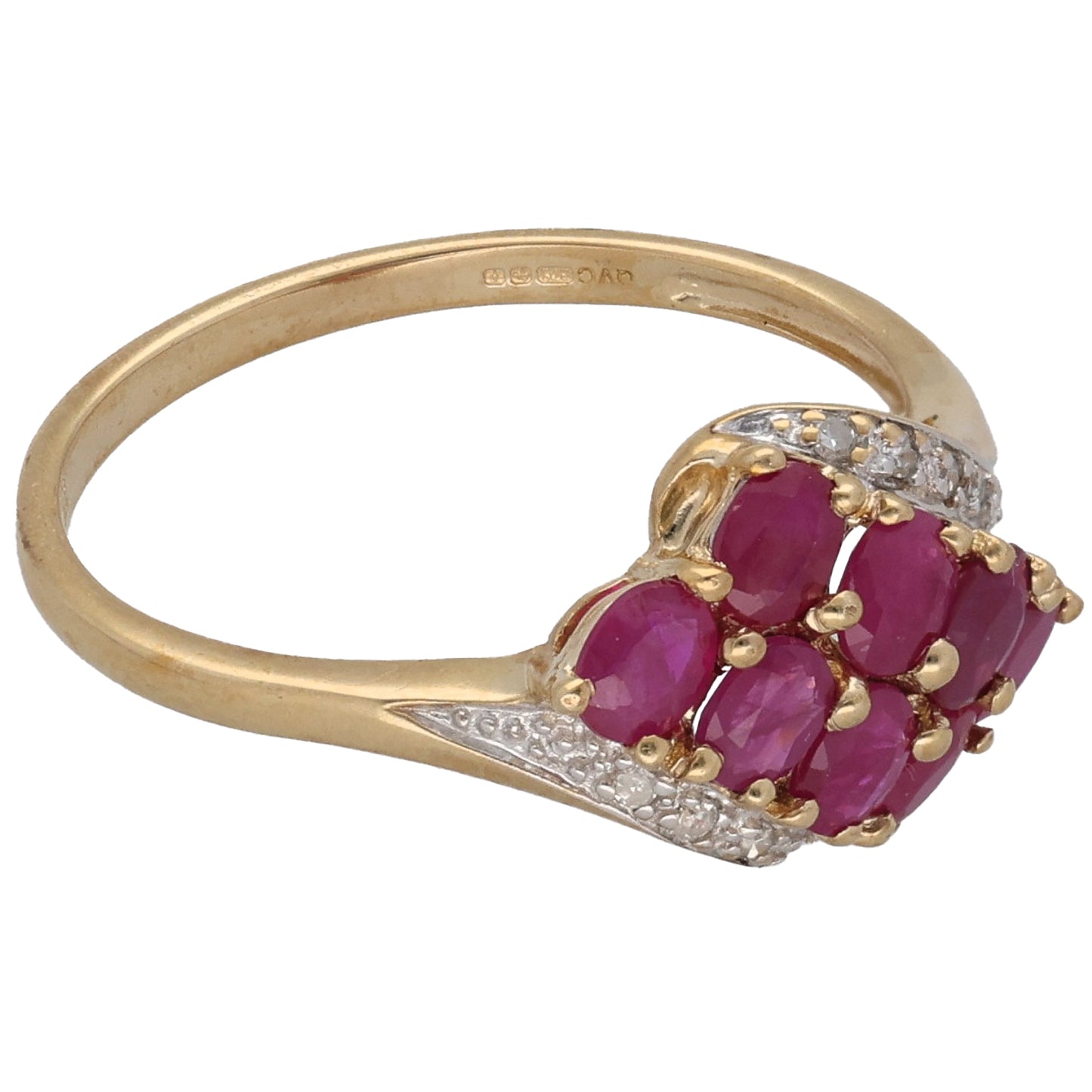 9ct Gold Glass Filled Ruby & 0.04ct Diamond Dress/Cocktail Ring Size T