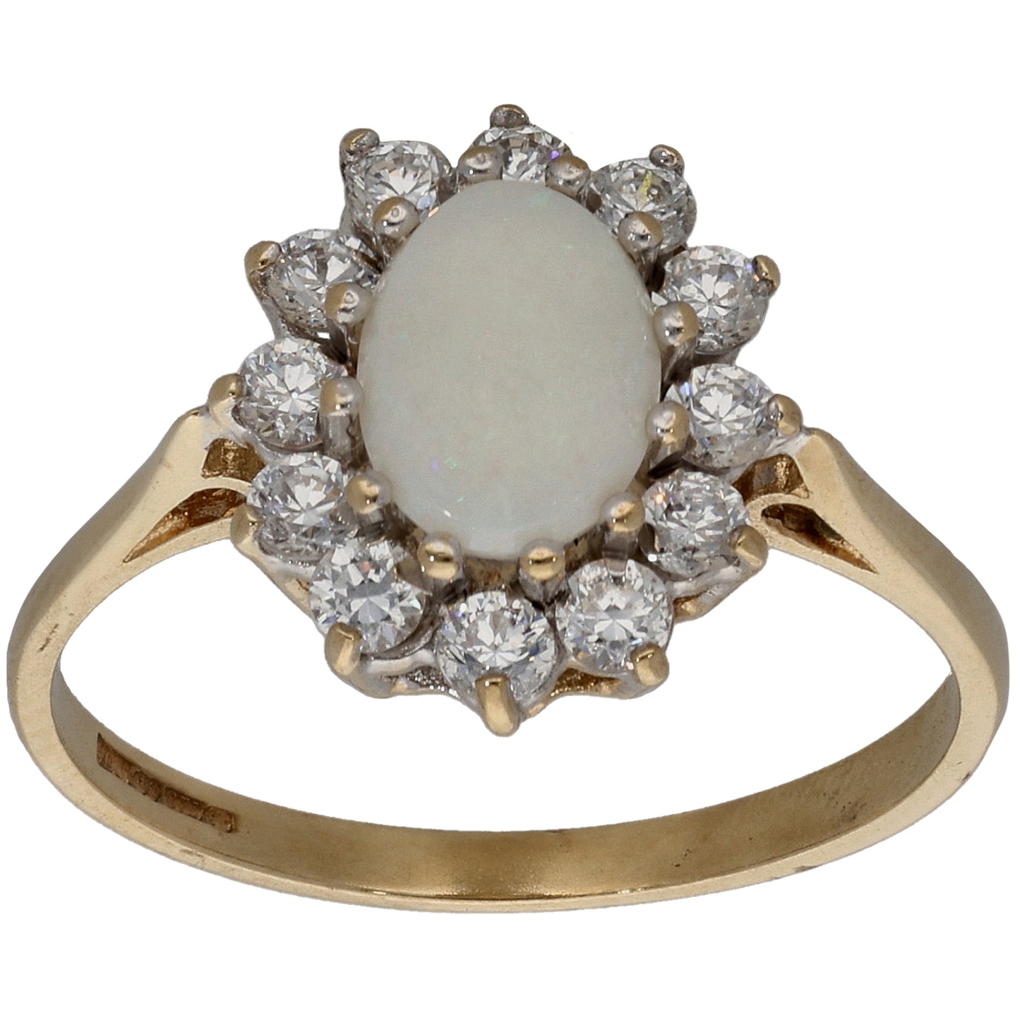9ct Gold Opal & Cubic Zirconia Dress/Cocktail Ring Size P