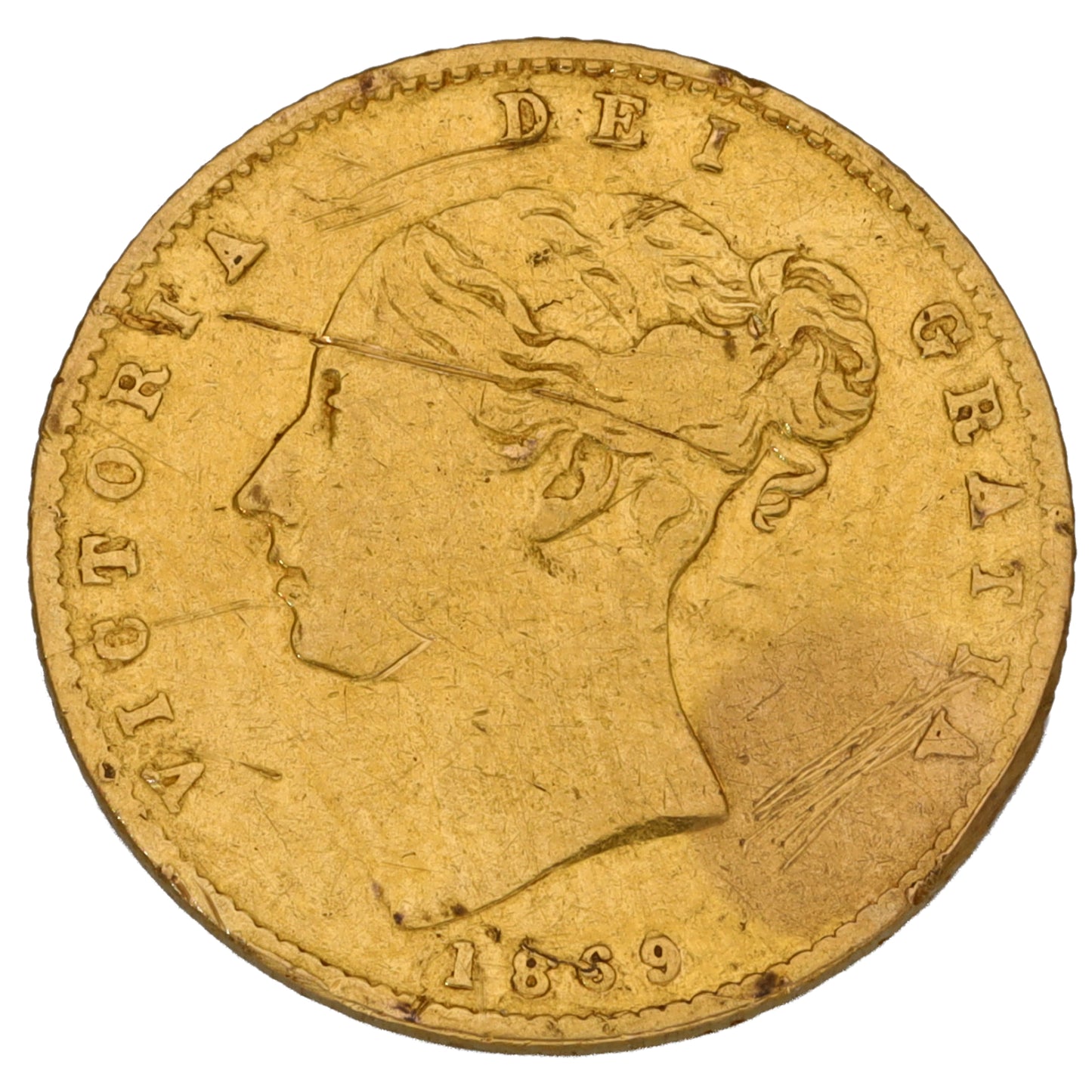 22ct Gold Queen Elizabeth II Half Sovereign Coin 1869