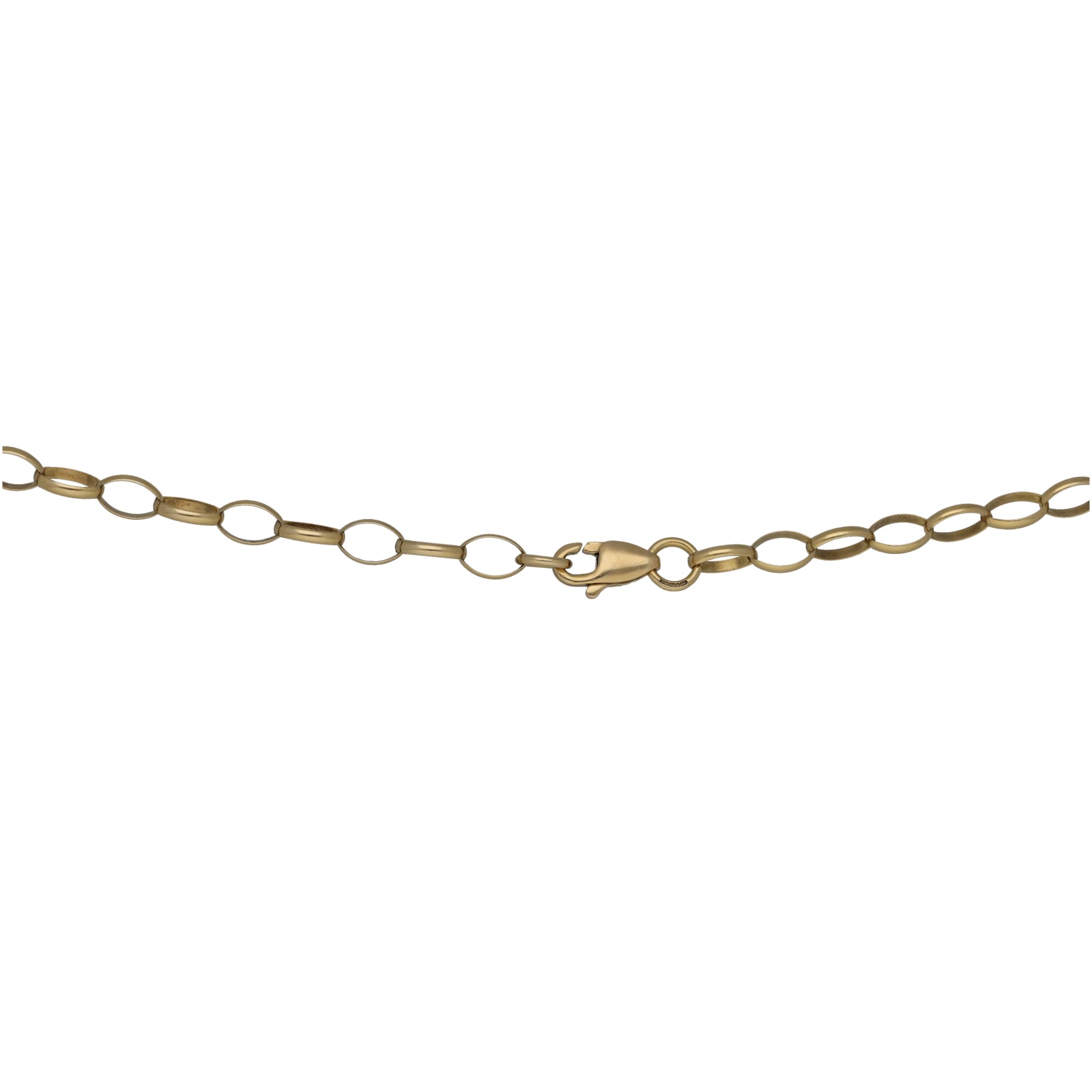 9ct gold belcher chain necklace with clasp, oval links
