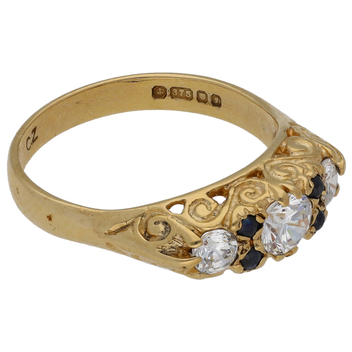 9ct Gold Sapphire & Cubic Zirconia Dress/Cocktail Ring Size M