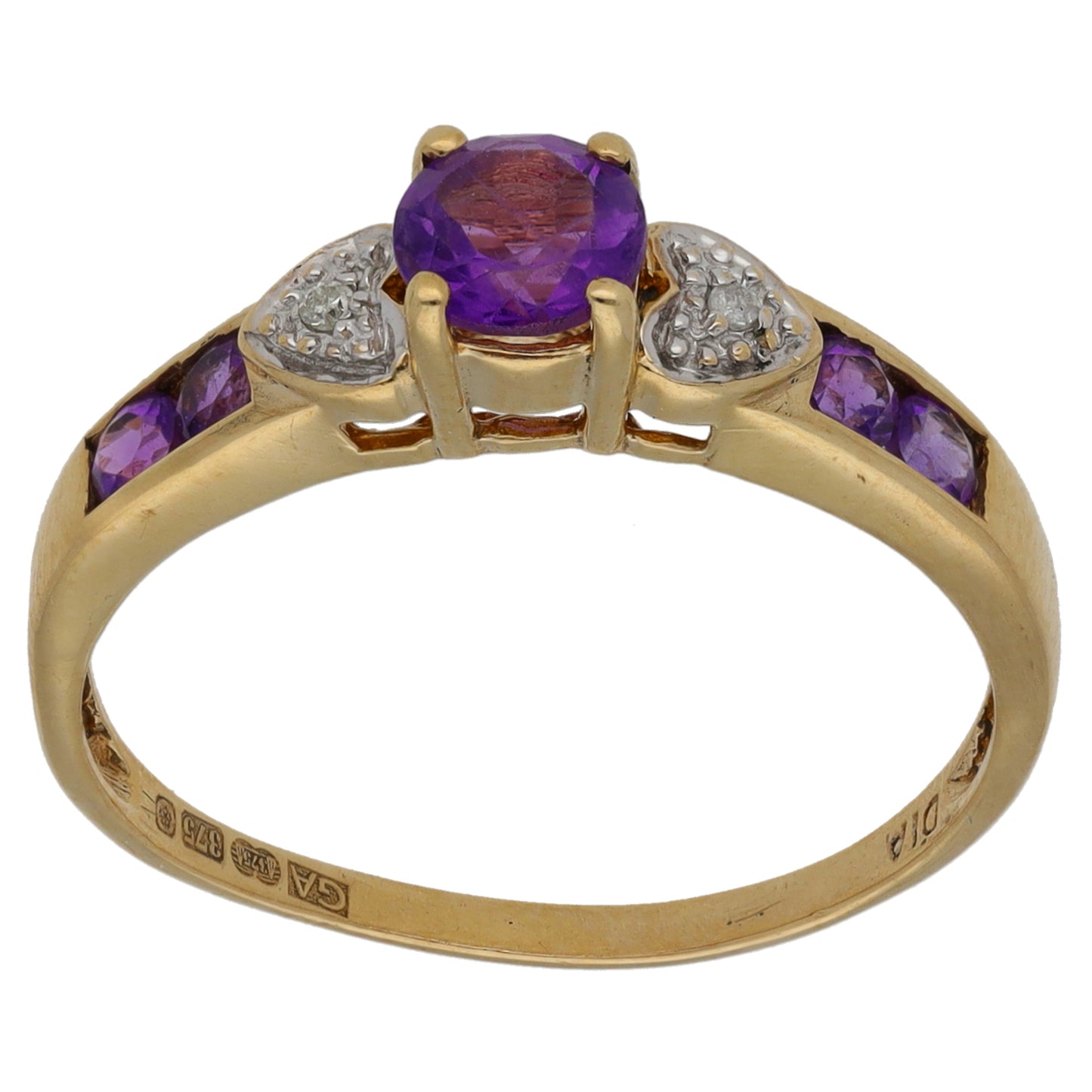9ct Gold Amethyst & 0.01ct Diamond Dress/Cocktail Ring Size P
