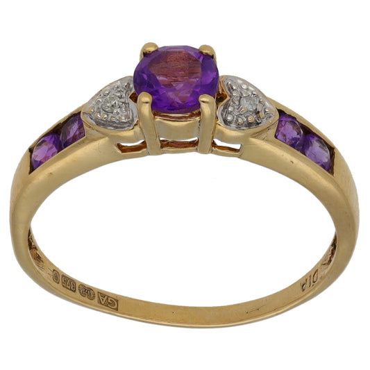 9ct Gold Amethyst & 0.01ct Diamond Dress/Cocktail Ring Size P