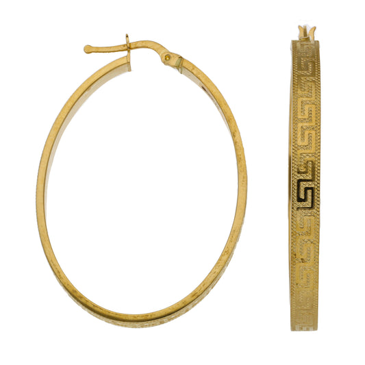 New 14ct Gold Greek Key Hoop Earrings
