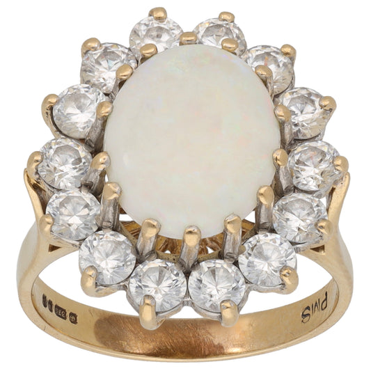 9ct Gold Opal & Cubic Zirconia Dress/Cocktail Ring Size O