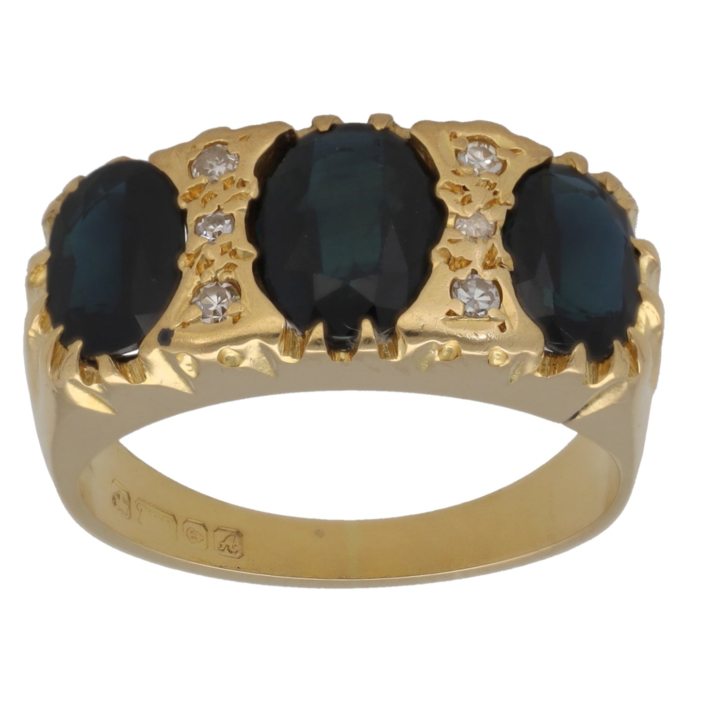 18ct Gold Sapphire & 0.06ct Diamond Dress/Cocktail Ring Size N