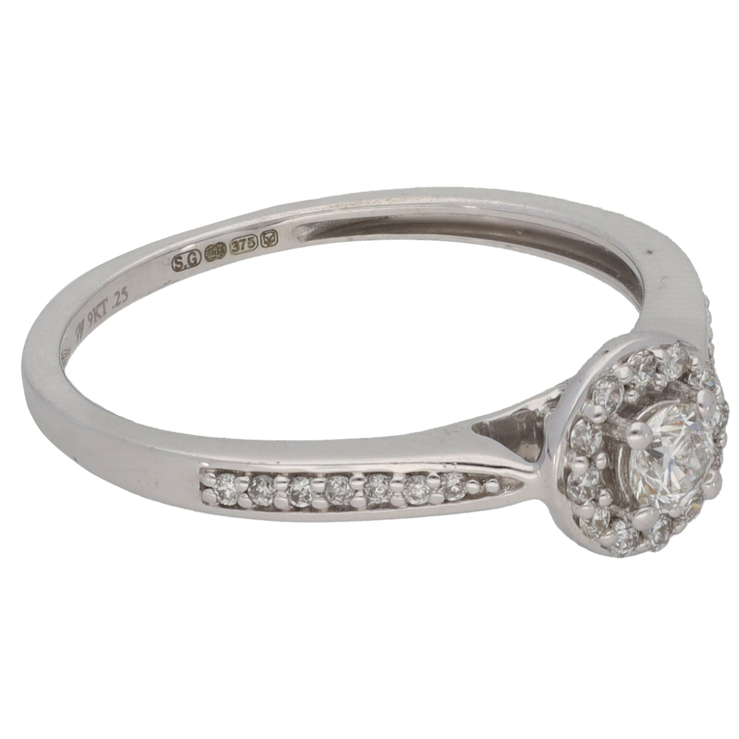 9ct White Gold 0.25ct Diamond Dress/Cocktail Ring Size M