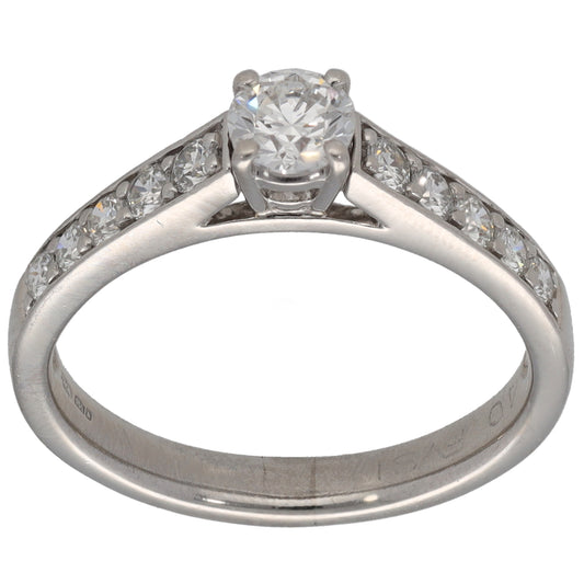 Platinum 0.80ct Diamond Solitaire Ring With Accent Stones Size O