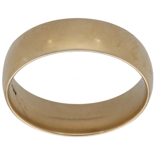 Plain 9ct gold wedding ring, smooth band, front view