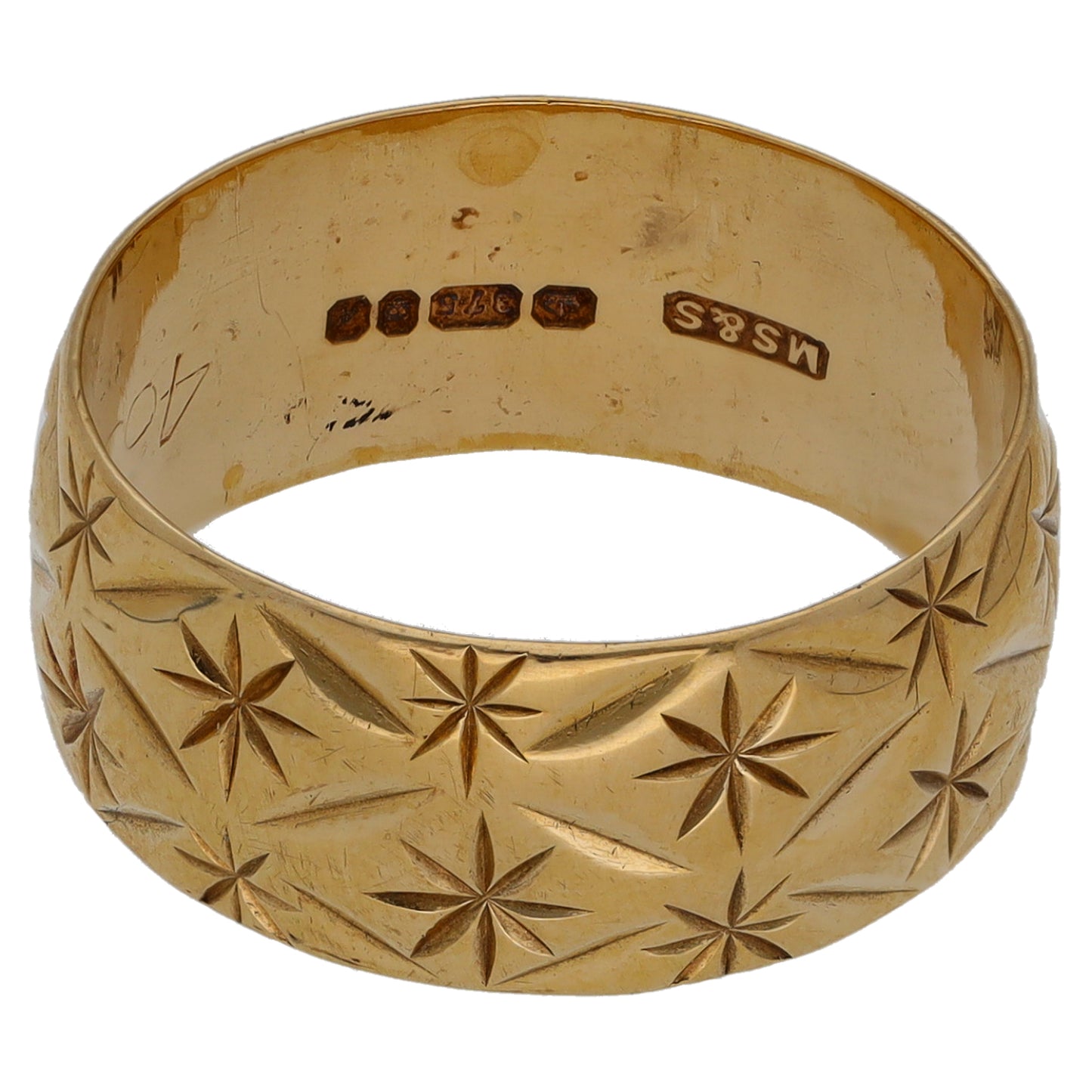 9ct Gold Patterned Wedding Ring Size O