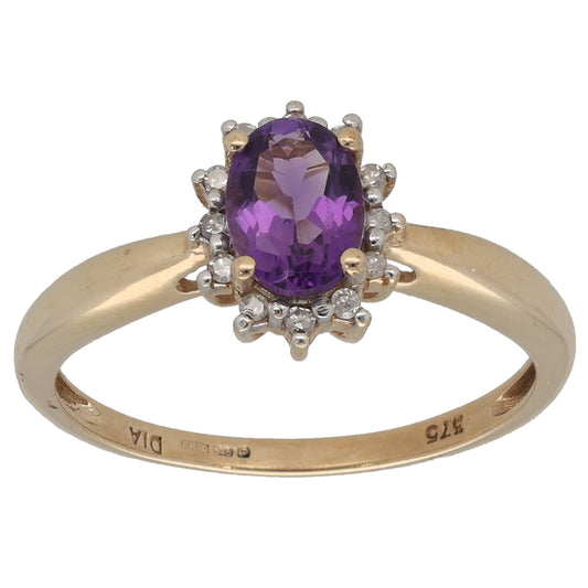 9ct Gold 0.06ct Diamond & Amethyst Dress/Cocktail Ring Size P