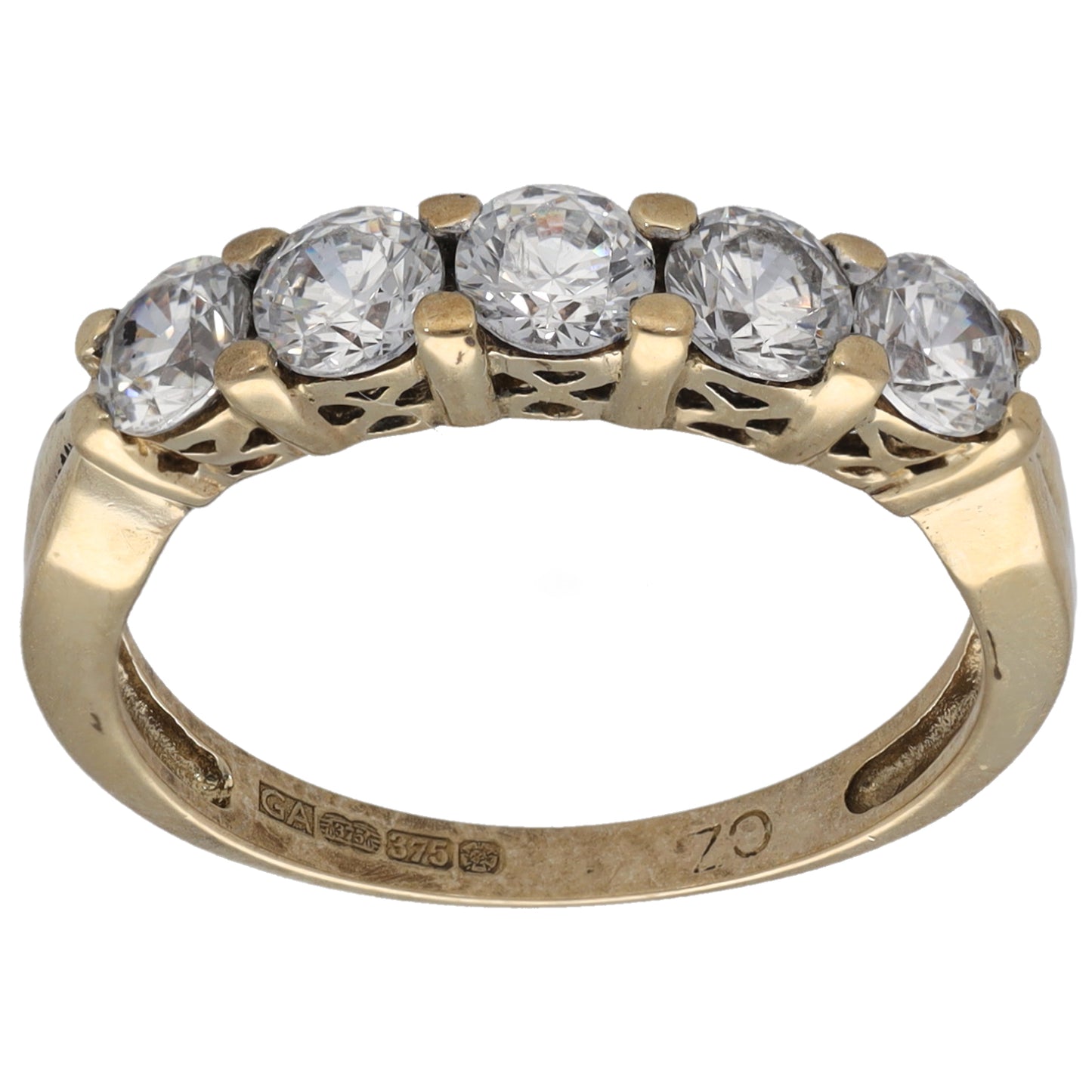 9ct gold half-eternity CZ ring with five round stones on top