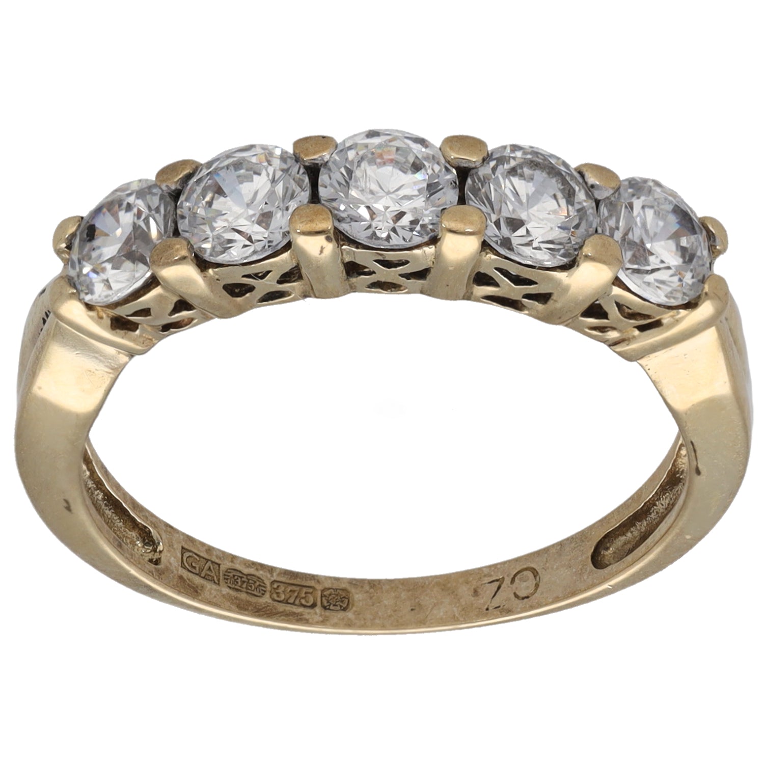 9ct gold half-eternity CZ ring with five round stones on top