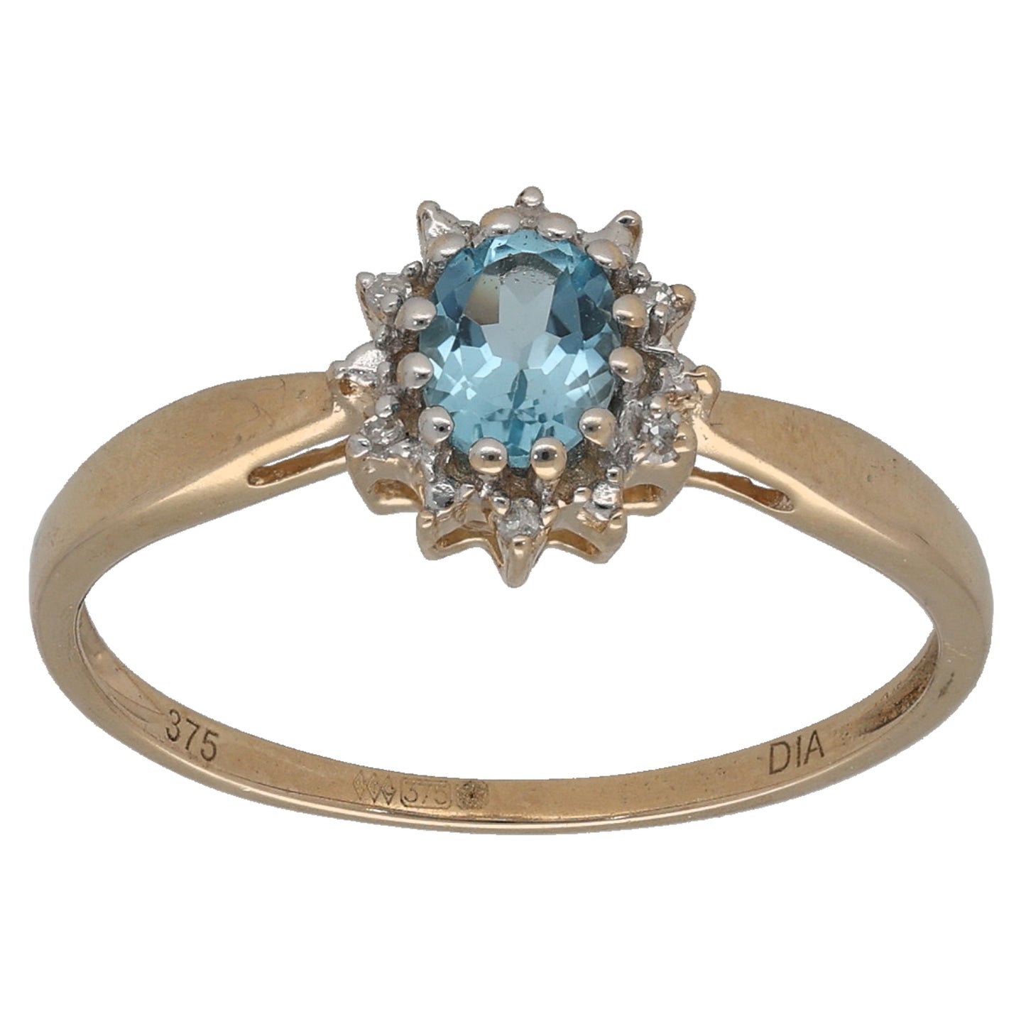 9ct Gold 0.03ct Diamond & Topaz Dress/Cocktail Ring Size O