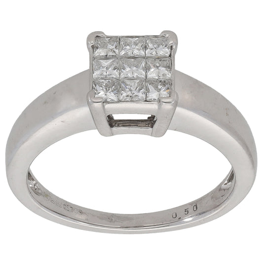 18ct White Gold 0.50ct Diamond Cluster Ring Size L