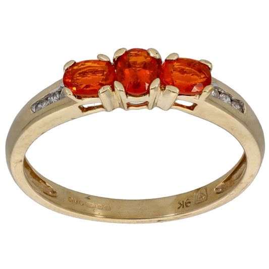 9ct Gold Fire Opal & 0.06ct Diamond Dress/Cocktail Ring Size N