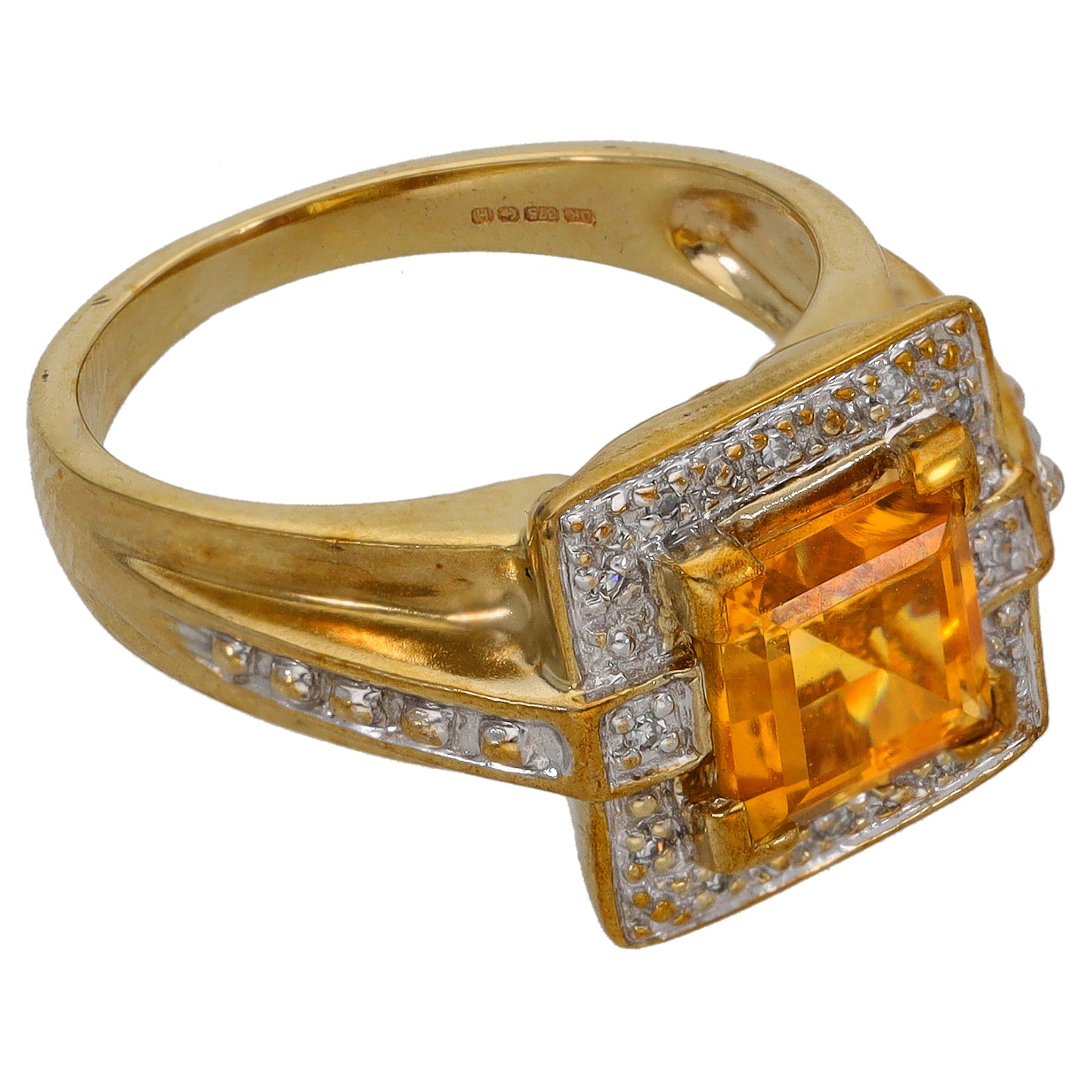 9ct Gold Citrine & 0.06ct Diamond Dress/Cocktail Ring Size K