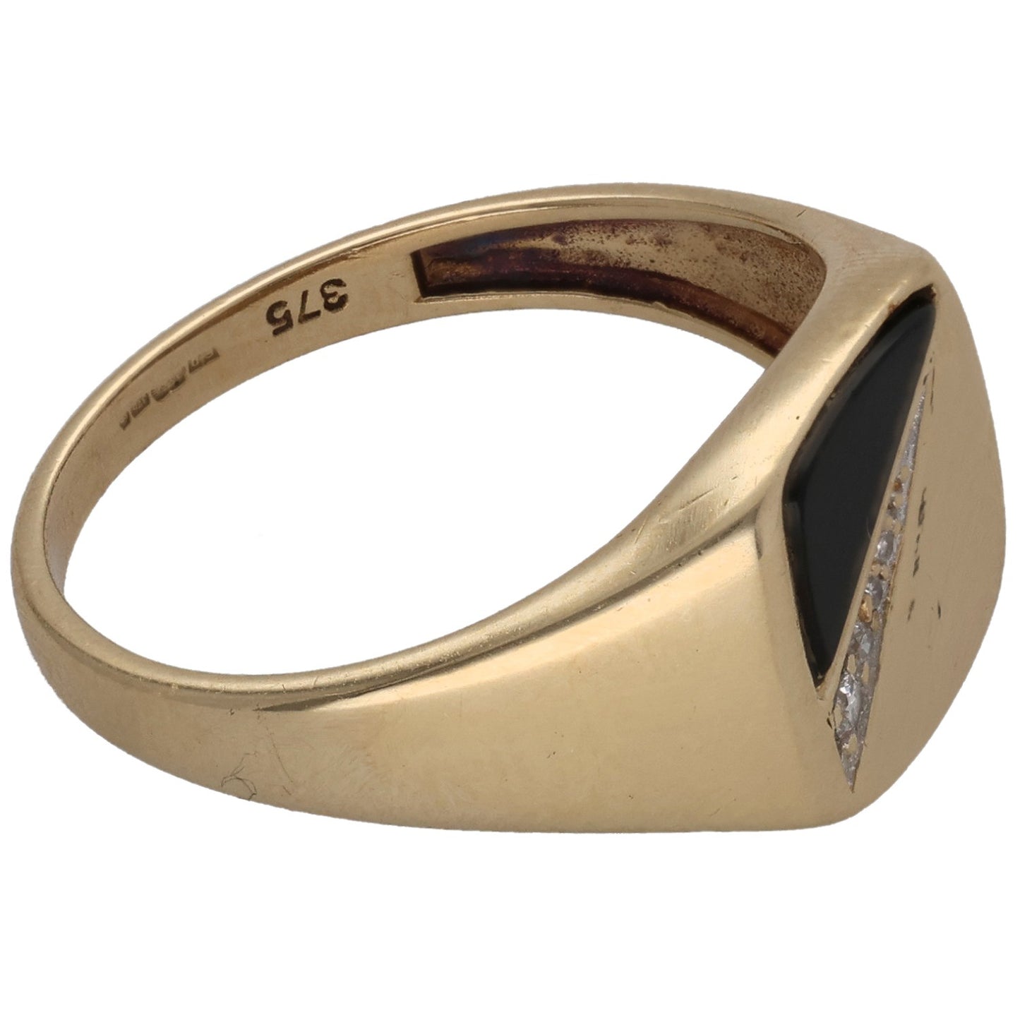 9ct Gold Onyx & 0.02ct Diamond Signet Ring Size R