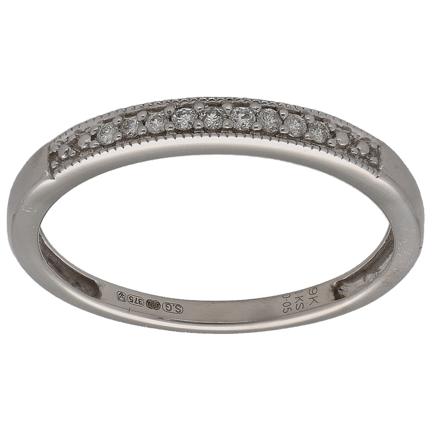 9ct white gold diamond half eternity ring with round stones