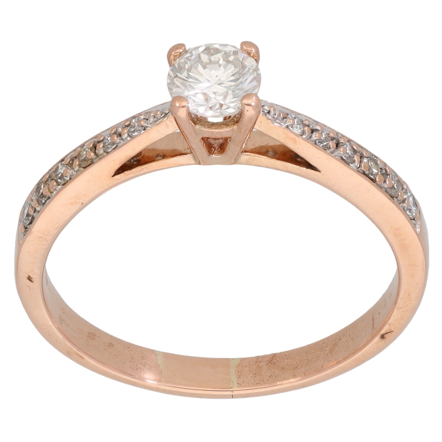 9ct Rose Gold 0.45ct Diamond Solitaire Ring With Accent Stones Size P