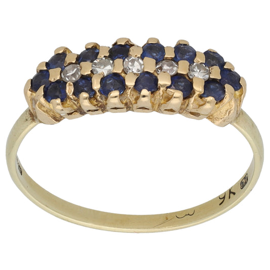 9ct Gold Sapphire & 0.10ct Diamond Dress/Cocktail Ring Size L