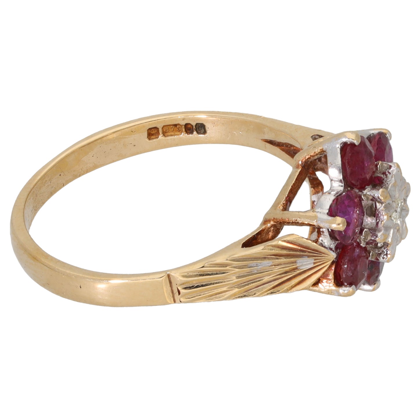 9ct Gold Ruby & 0.01ct Diamond Dress/Cocktail Ring Size O