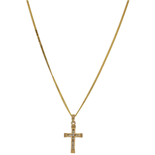 9ct Gold 0.14ct Diamond Cross Pendant With Chain