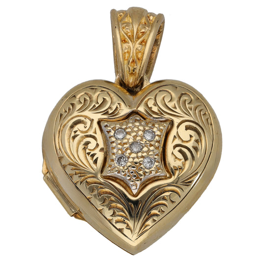 9ct Gold 0.05ct Diamond Heart Locket Pendant