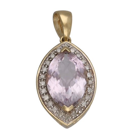 9ct Gold Quartz & 0.24ct Diamond Dress/Cocktail Pendant