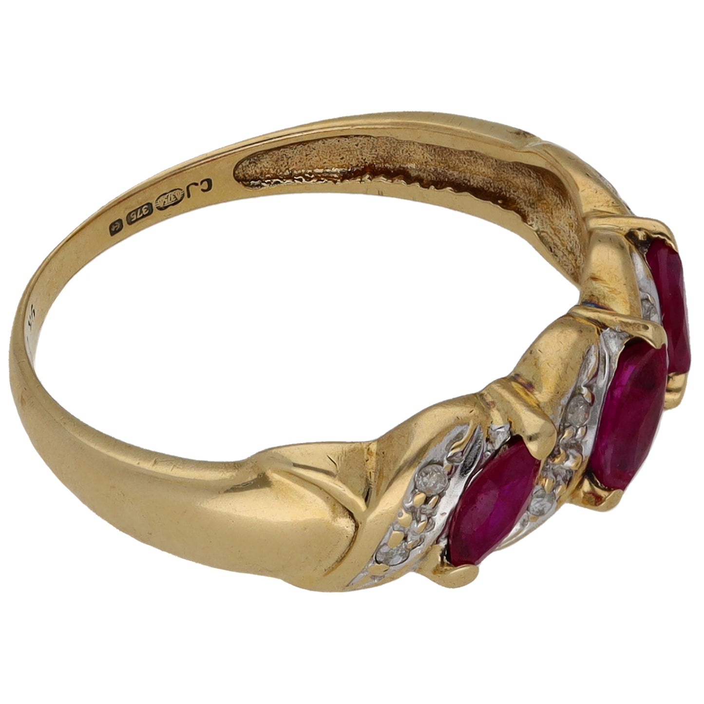 9ct Gold Glass Filled Ruby & 0.04ct Diamond Dress/Cocktail Ring Size N