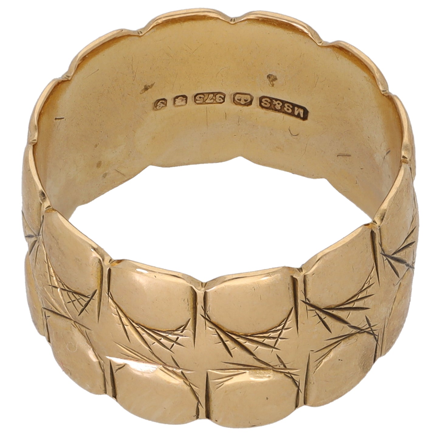 9ct Gold Patterned Wedding Ring Size N