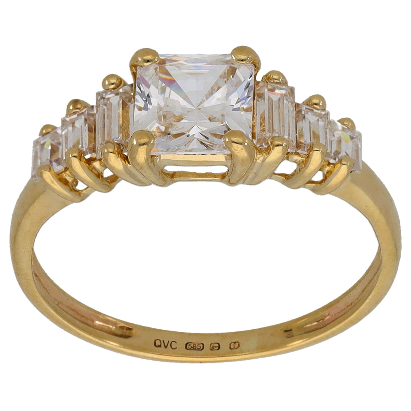 14ct Gold Cubic Zirconia Single Stone Ring With Accents Size O