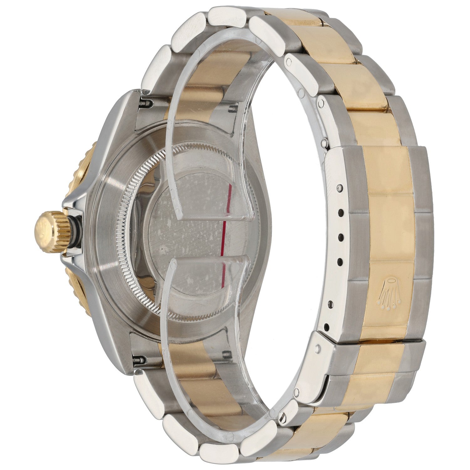Bi-colour Rolex Submariner 16613 watch case and bracelet, silver-tone with gold stripe, side crown