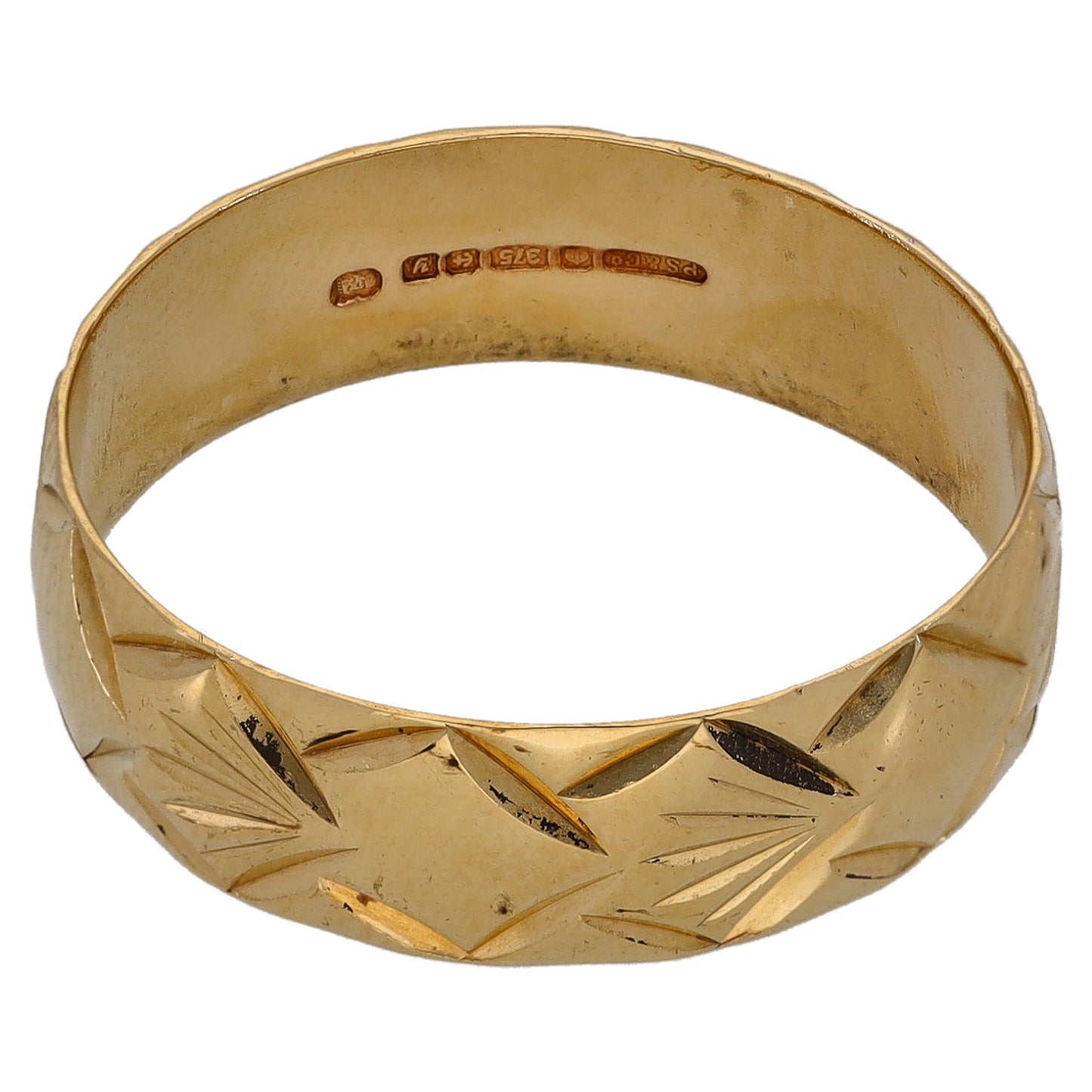 9ct Gold Patterned Wedding Ring Size Q