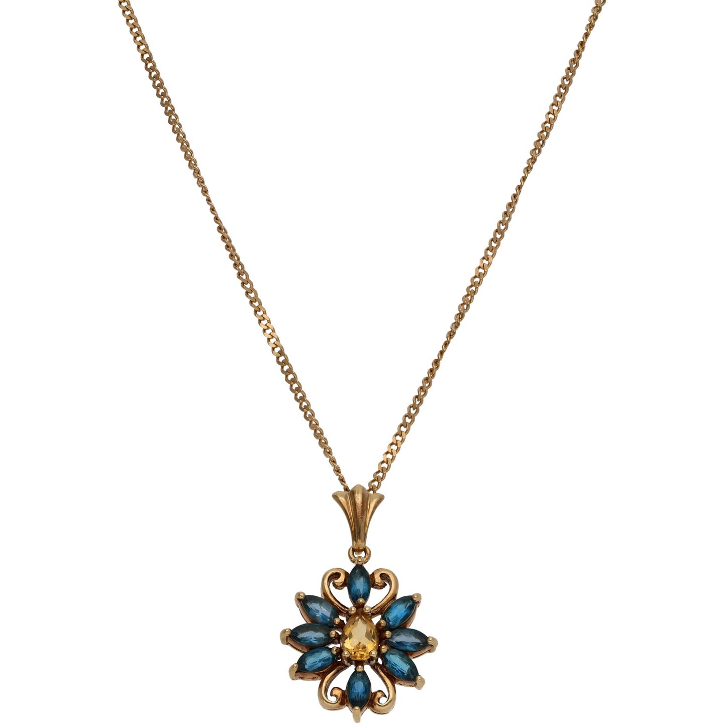 9ct Gold Topaz & Citrine Dress/Cocktail Pendant With Chain