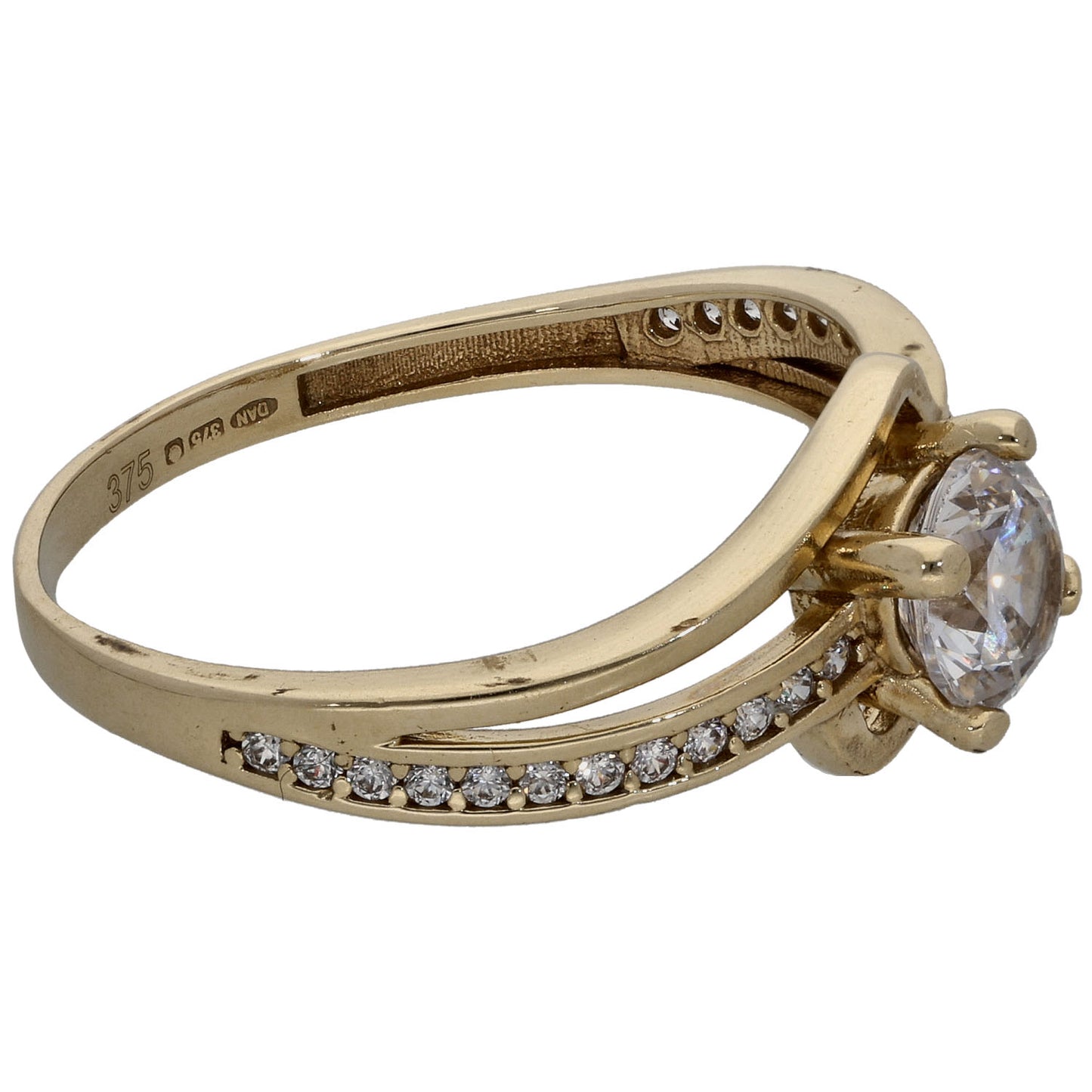 9ct Gold Cubic Zirconia Single Stone Ring With Accents Size Q