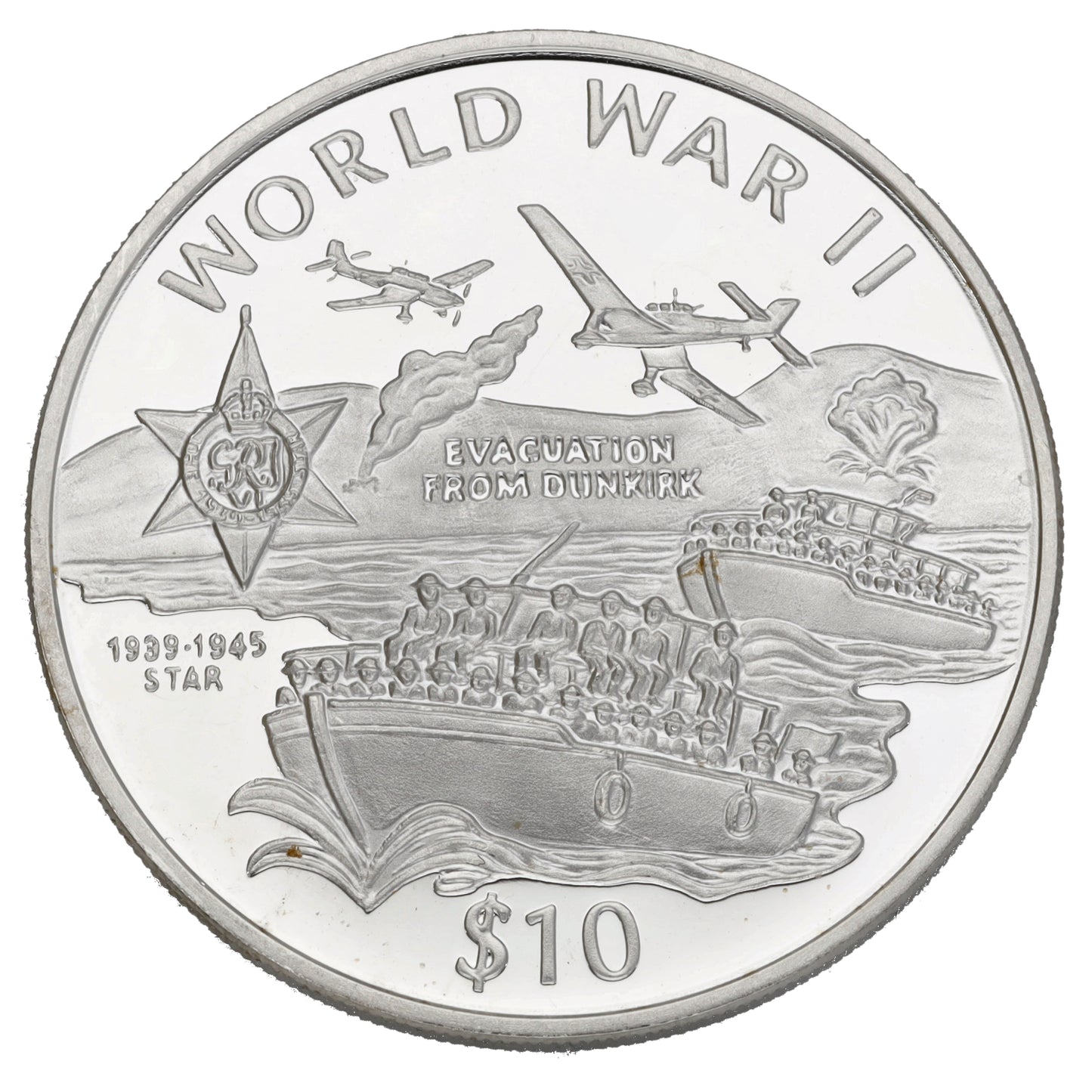 Sterling Silver World War II Evacuation From Dunkirk 10 Dollars Coin 1997
