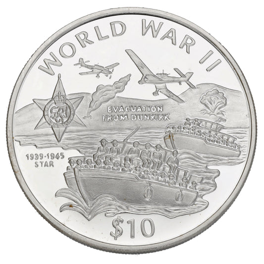 Sterling Silver World War II Evacuation From Dunkirk 10 Dollars Coin 1997